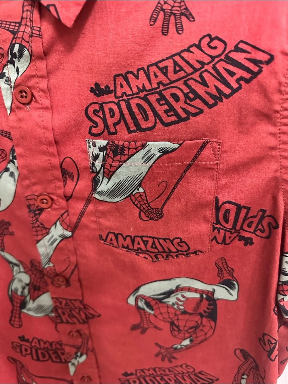Boys' Spiderman Marvel Short Sleeve Button-Up Shirt, Size M-8